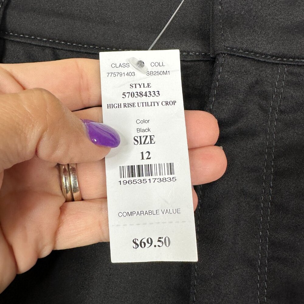 NWT White House Black Market Pants Black 12 High Rise Utility Crop Cargo Ankle - Picture 10 of 12